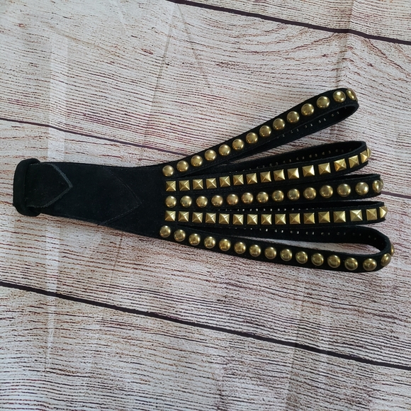 B-Low the Belt Gold Studded Black Leather Belt - Picture 5 of 9